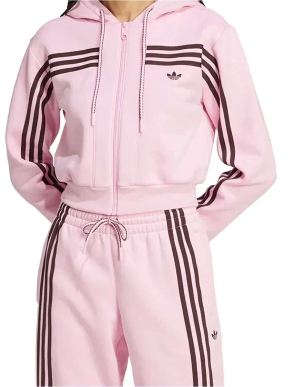 NWT Adidas Originals 70s Short Full Zip Fleece Hoodie & Joggers, True Pink - Picture 7 of 8